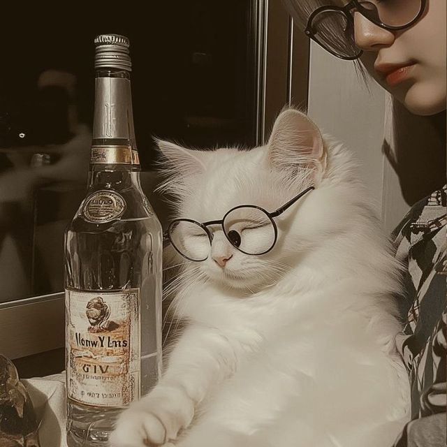 Gato de óculos com olhar crítico