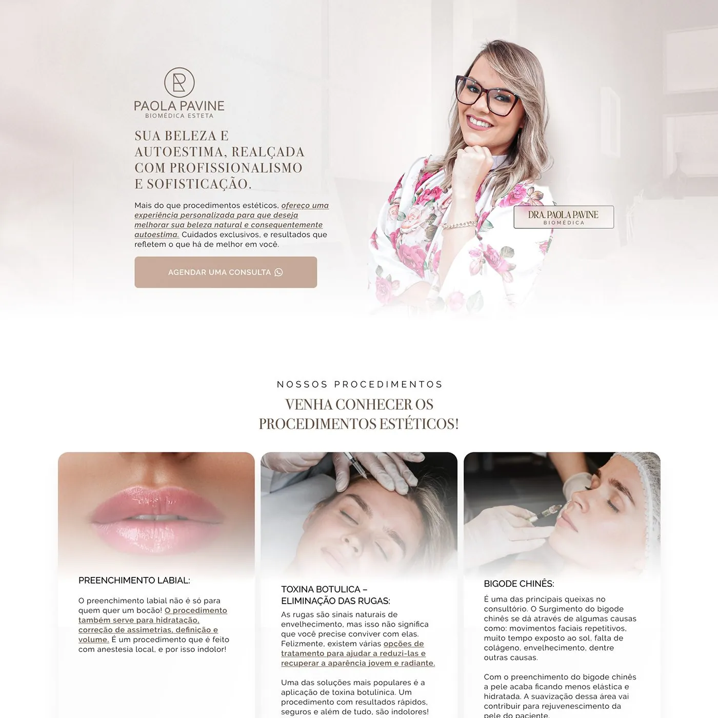 Dra. Paola Pavine, Landing page para biomedicina estética, página completa