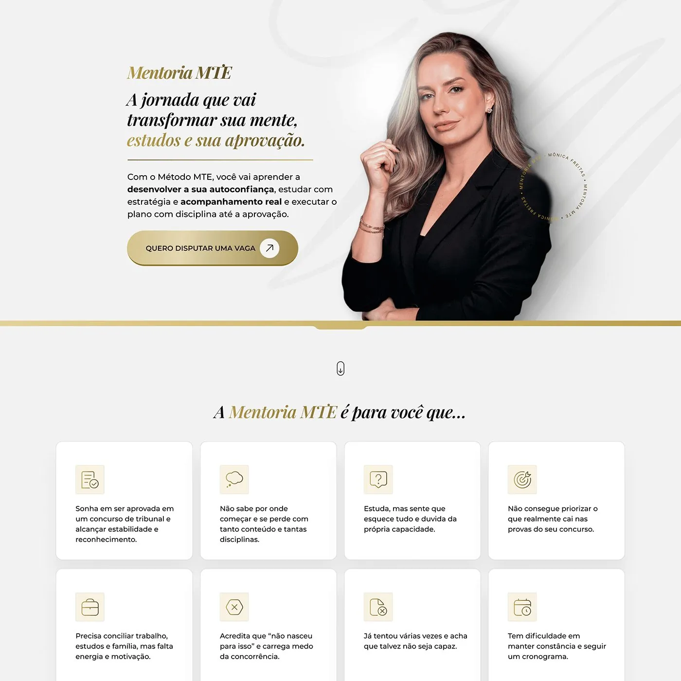 Mentoria MTE, Página de vendas para mentoria para concursos, página completa