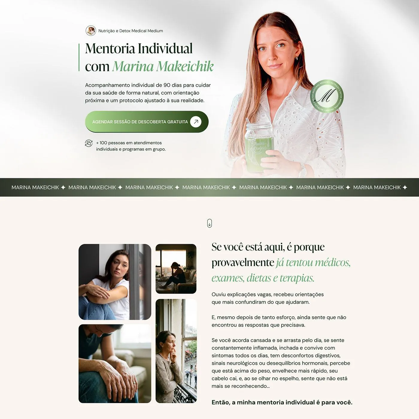 Mentoria para nutricionistas, Página de vendas para mentoria, página completa