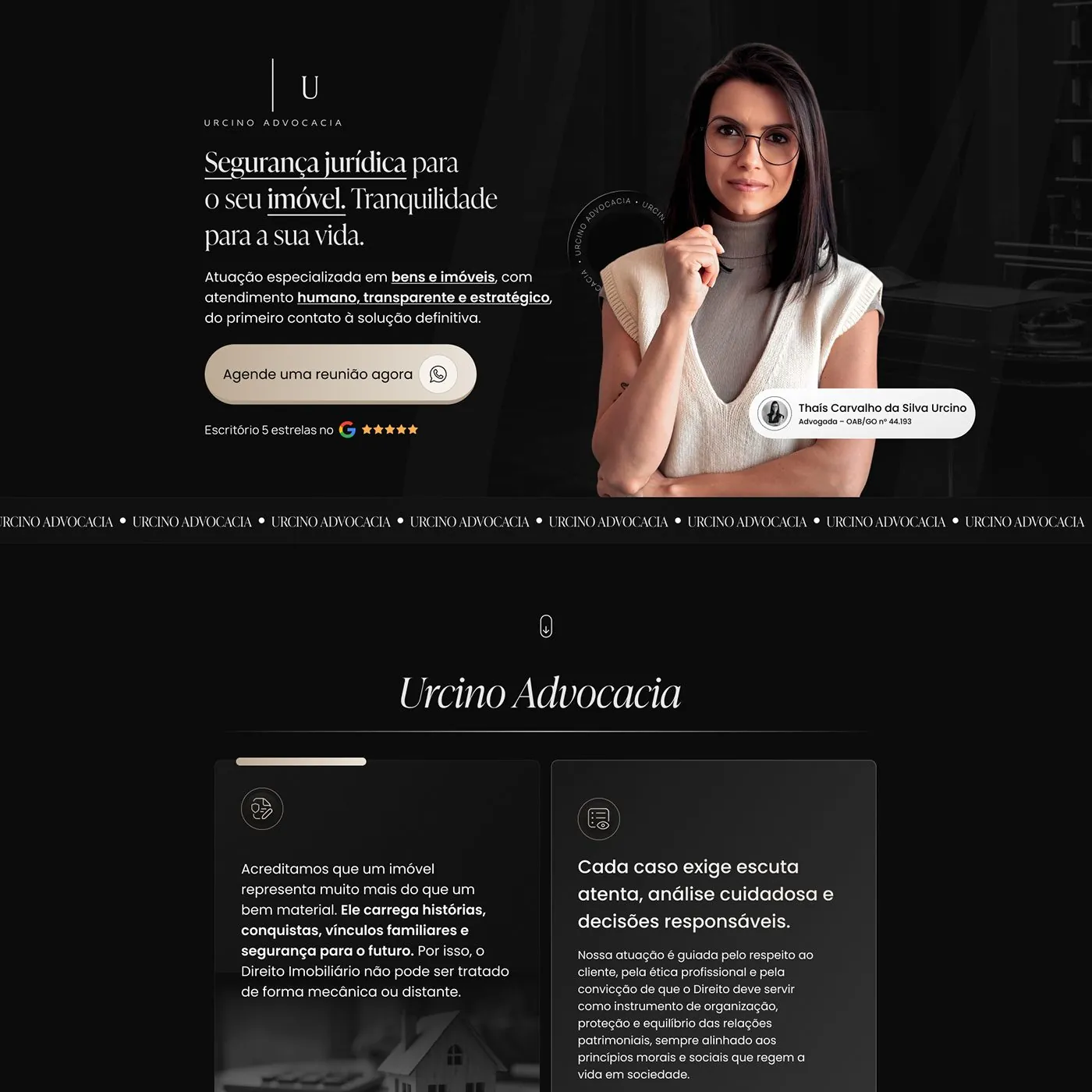 Urcino Advocacia, Página de vendas para direito imobiliário, página completa