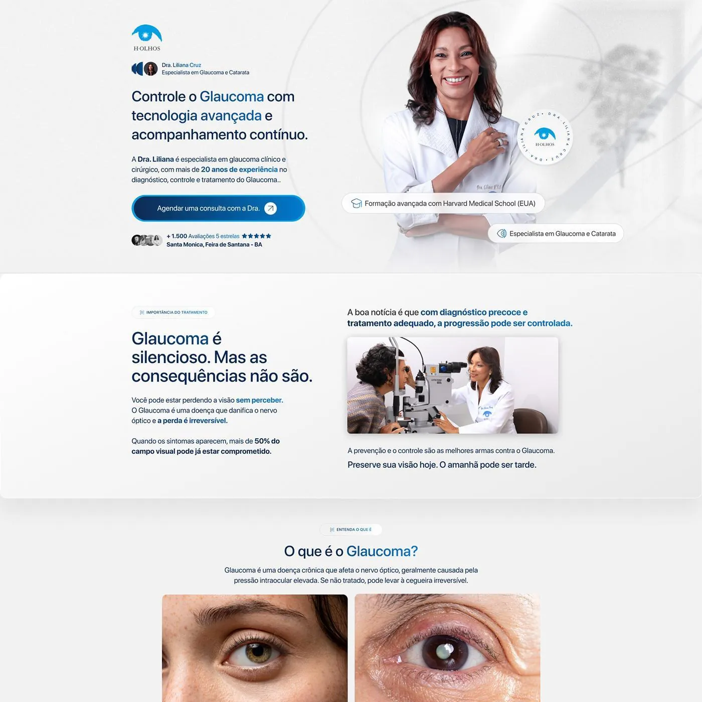 Especialista em glaucoma, Landing page para oftalmologia, página completa