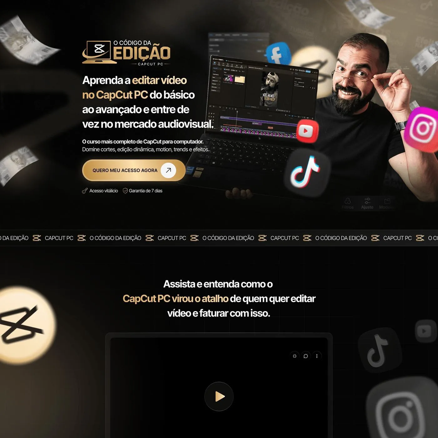O Código da Edição, Página de vendas para curso de edição de vídeo, página completa