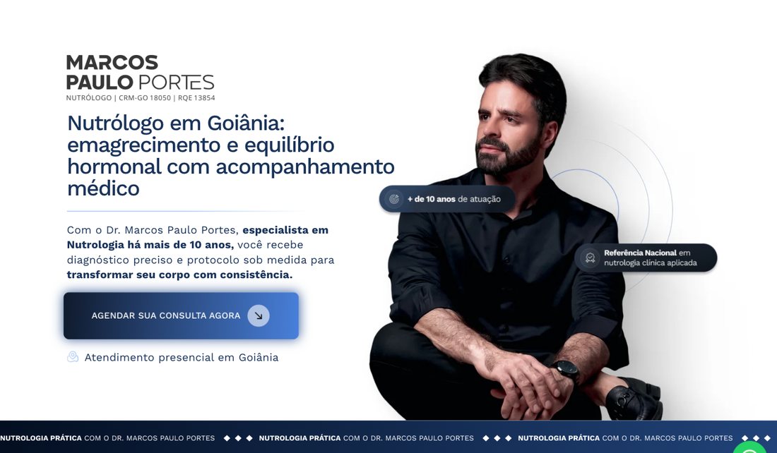 Primeira tela do site one page do nutrólogo Dr. Marcos Paulo Portes