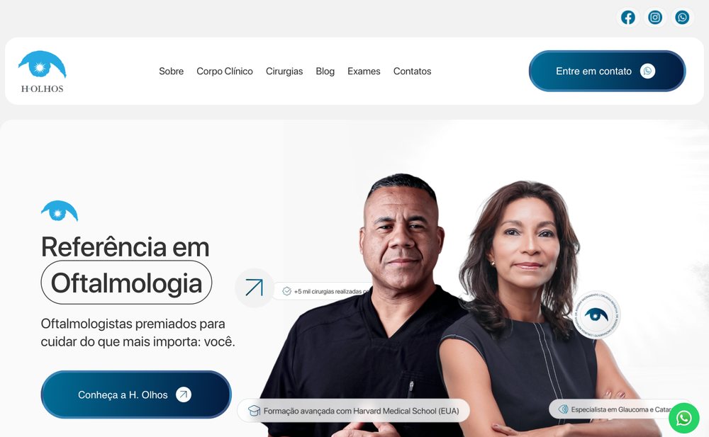 Página inicial do site da H.Olhos