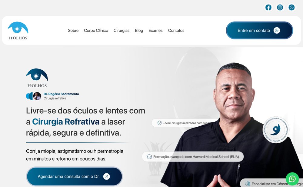 Página de cirurgia refrativa da H.Olhos, com estrutura de landing page